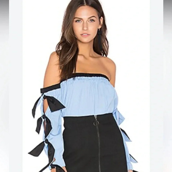 Milly Tops - Milly Blythe New Bow Sleeve Black and White Off the Shoulder Blouse